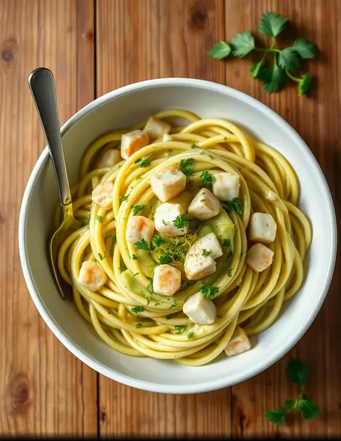 Pâtes au crabe et à l’avocat